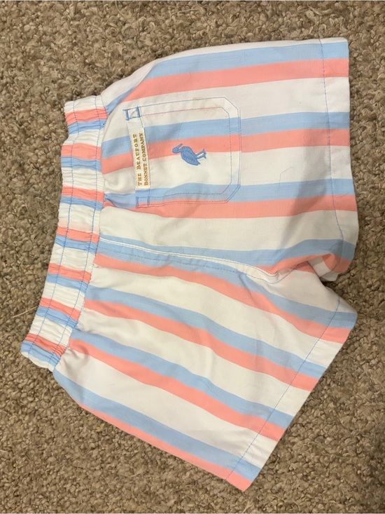 The Beaufort Bonnet Company Other - The Beaufort Bonnet Company Kids Striped Whale Pocket Shorts - Pink & Light Blue